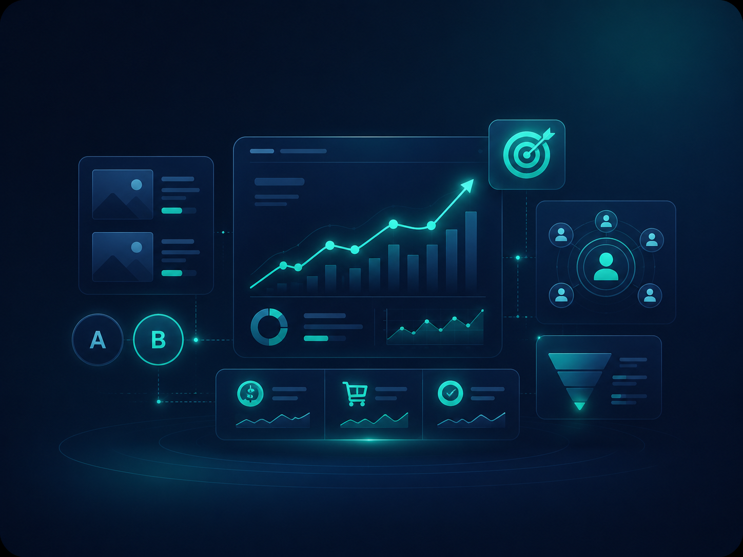 Paid acquisition campaign framework with audience targeting, A/B testing and growth analytics