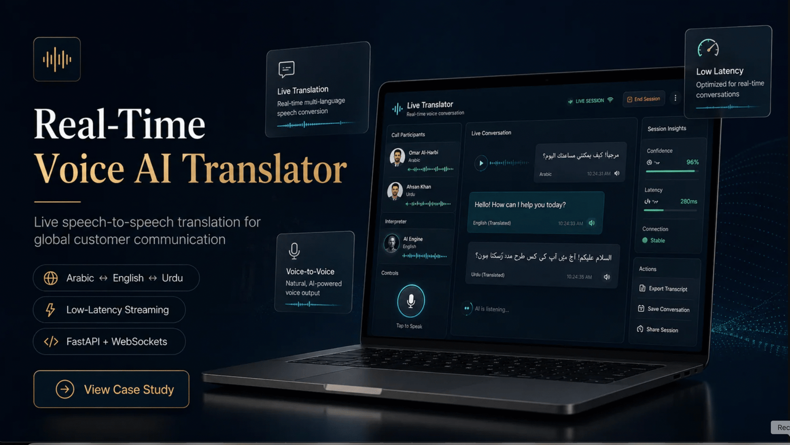 Real-Time Voice AI Translator project interface and multilingual conversation system