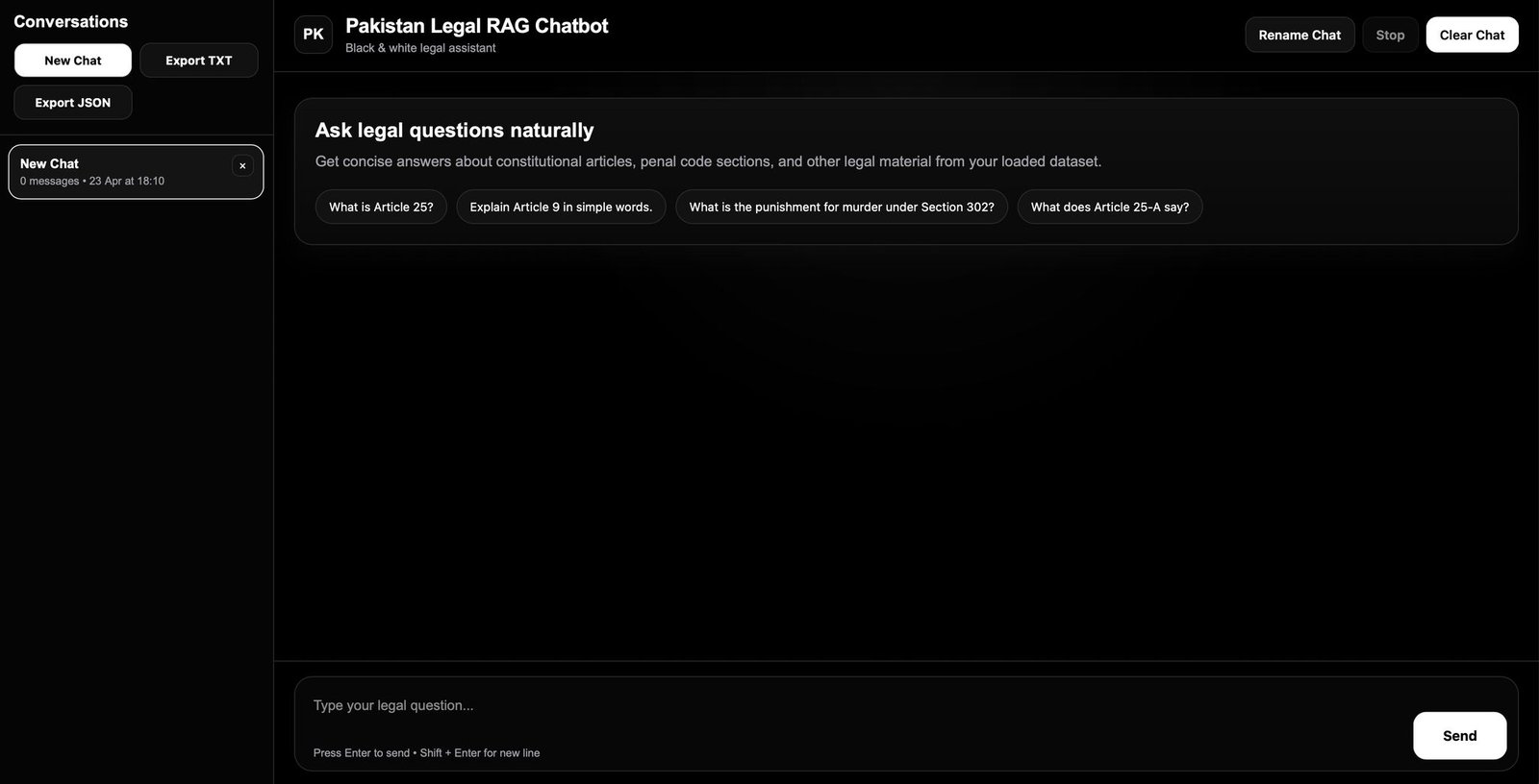 Pakistan Legal AI Chatbot shown on a laptop