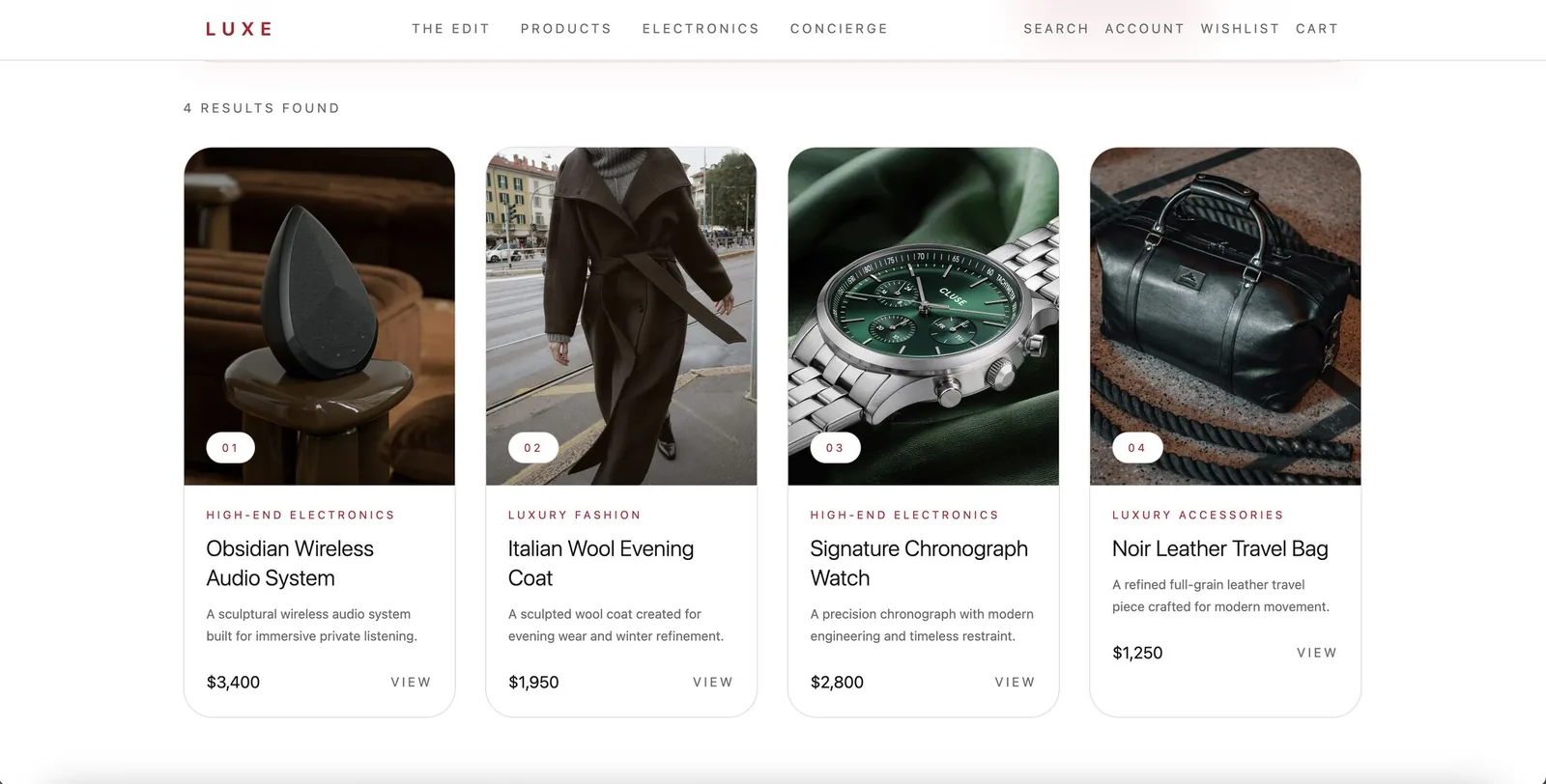 Luxe e-commerce storefront designed by Ecom Excellence